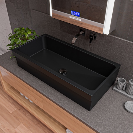 Alfi Brand 36 inch Black Matte Above Mount Fireclay Bathroom Trough Sink AB36TRBM